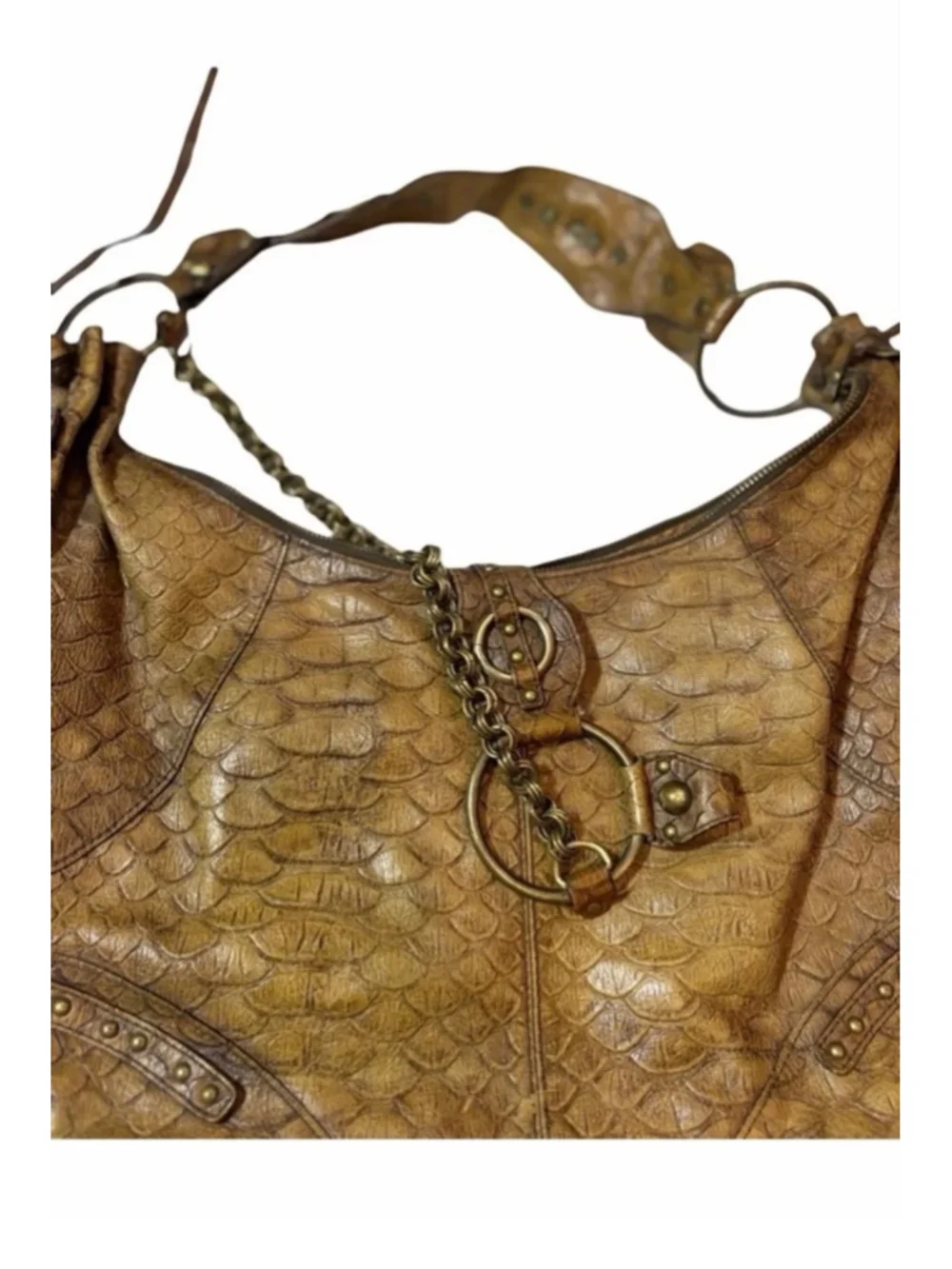 Vintage Guess Collection Brown Faux Snakeskin Hobo Shoulder Bag Y2K Boho flaw